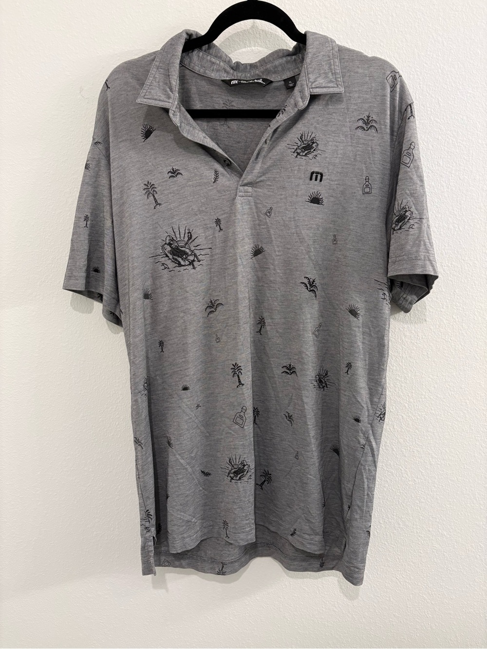Travis Mathew Gray Polo with Black Mini Print